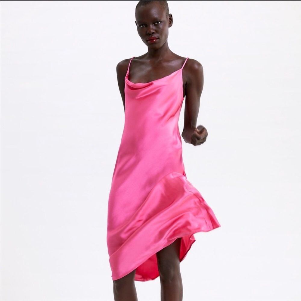 SOLD!!Zara hot pink satin slip dress